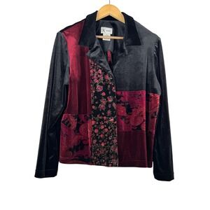 VTG K Studio Patchwork Velvet Floral Blazer Jacket 90s oriental boho sz 16